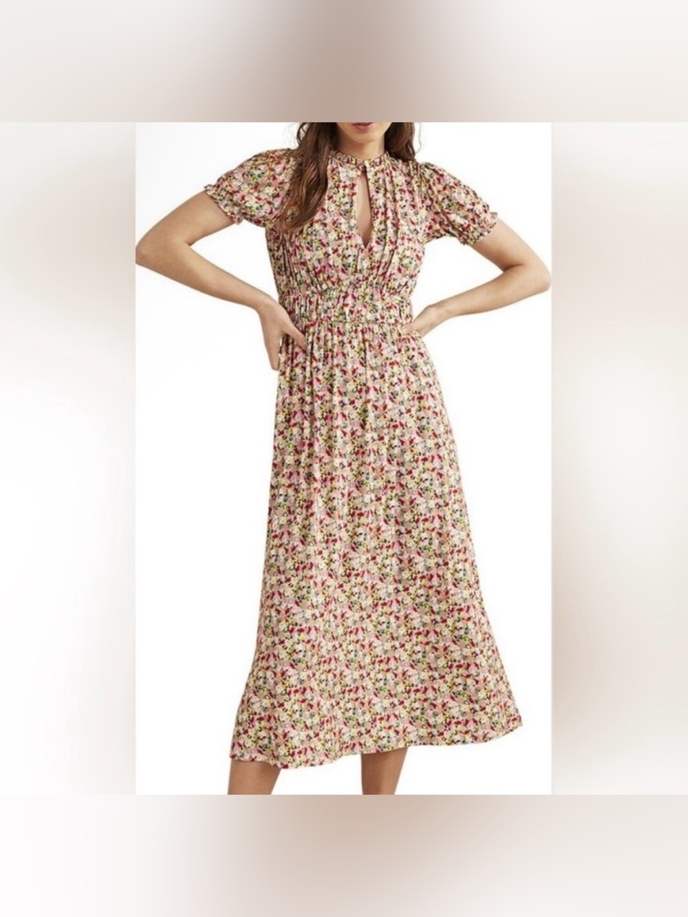 Boden Floral Rosanna Print Midi Tea Dress Garden Party Botanical Stretchy NWT - Picture 3 of 14